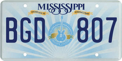 MS license plate BGD807