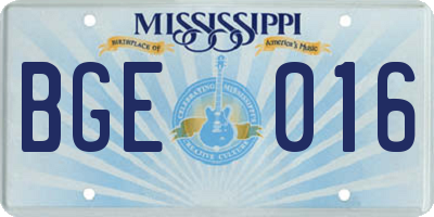 MS license plate BGE016