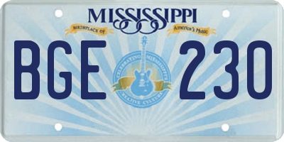 MS license plate BGE230