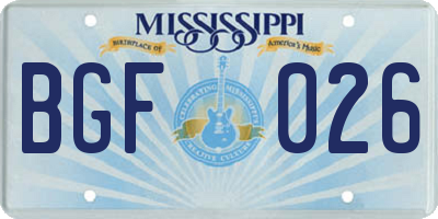 MS license plate BGF026