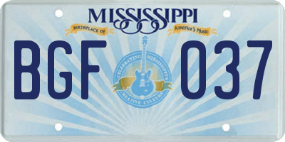 MS license plate BGF037