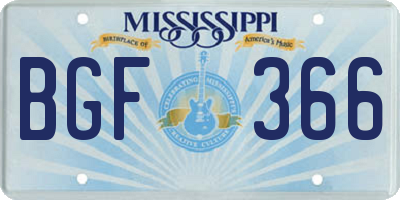 MS license plate BGF366