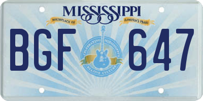 MS license plate BGF647