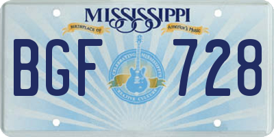 MS license plate BGF728