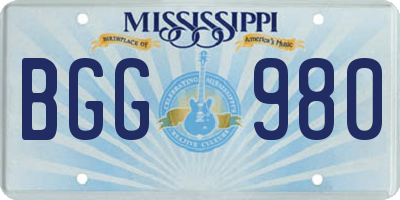 MS license plate BGG980