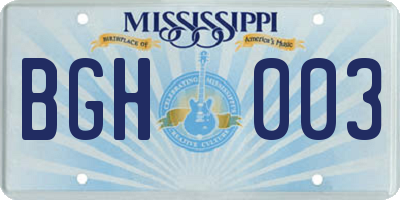 MS license plate BGH003