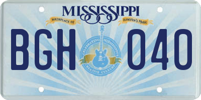 MS license plate BGH040