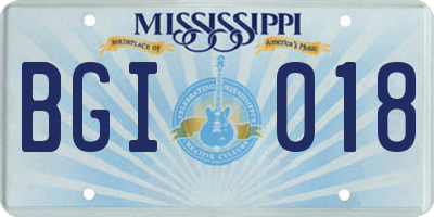 MS license plate BGI018