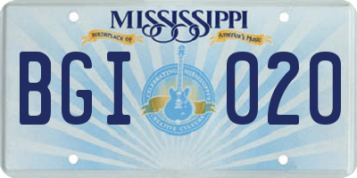 MS license plate BGI020