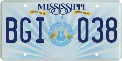 MS license plate BGI038