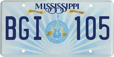 MS license plate BGI105