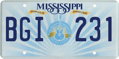 MS license plate BGI231