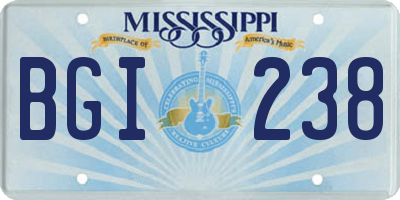 MS license plate BGI238