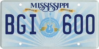 MS license plate BGI600