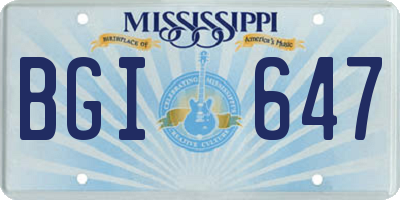 MS license plate BGI647