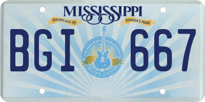 MS license plate BGI667
