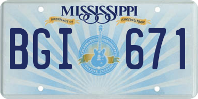 MS license plate BGI671