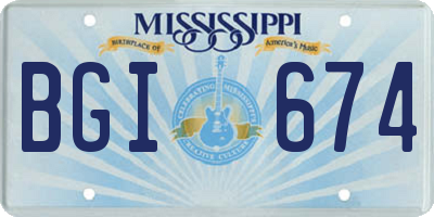 MS license plate BGI674