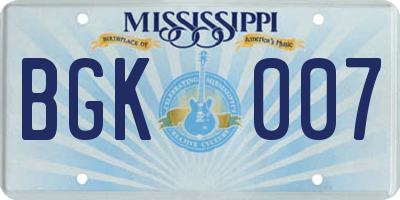 MS license plate BGK007