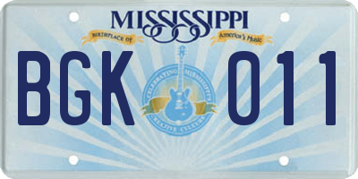 MS license plate BGK011