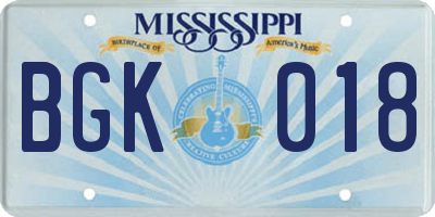 MS license plate BGK018