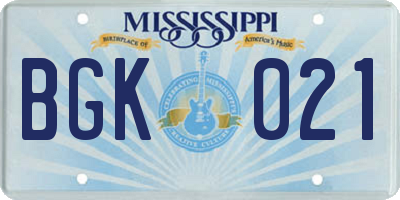 MS license plate BGK021