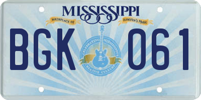MS license plate BGK061