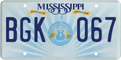 MS license plate BGK067