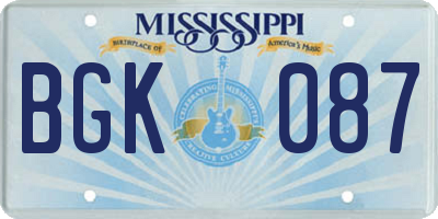 MS license plate BGK087