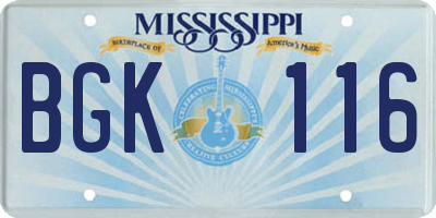MS license plate BGK116