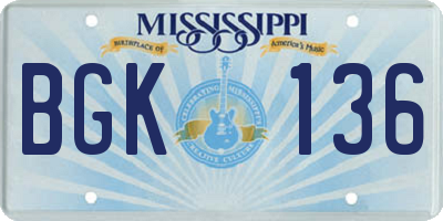 MS license plate BGK136