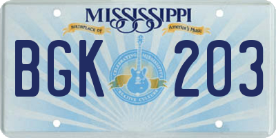 MS license plate BGK203