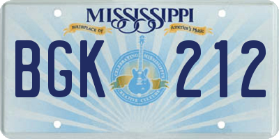 MS license plate BGK212
