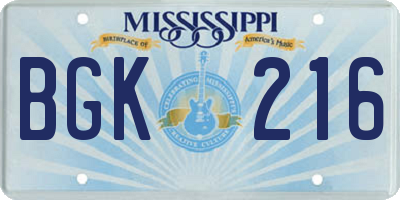 MS license plate BGK216
