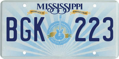 MS license plate BGK223