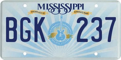 MS license plate BGK237