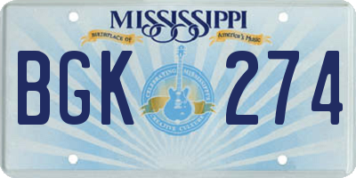 MS license plate BGK274