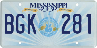 MS license plate BGK281