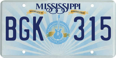 MS license plate BGK315