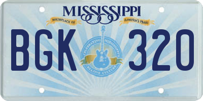 MS license plate BGK320
