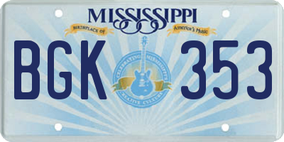 MS license plate BGK353