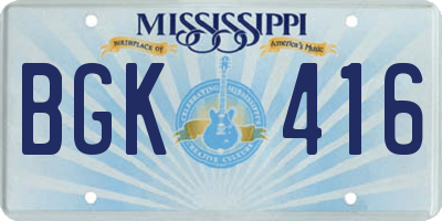 MS license plate BGK416