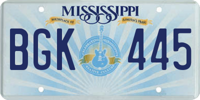 MS license plate BGK445