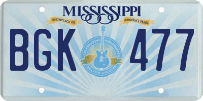 MS license plate BGK477