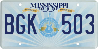 MS license plate BGK503