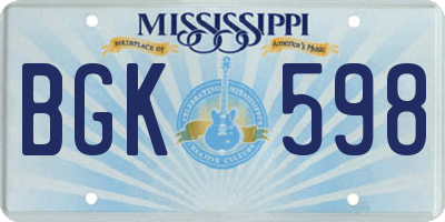 MS license plate BGK598