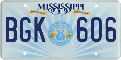 MS license plate BGK606