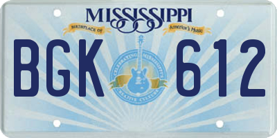 MS license plate BGK612