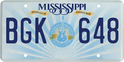 MS license plate BGK648