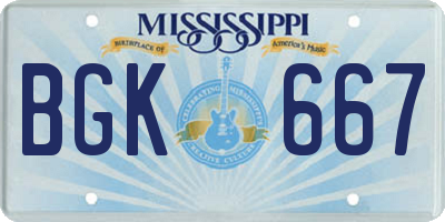 MS license plate BGK667